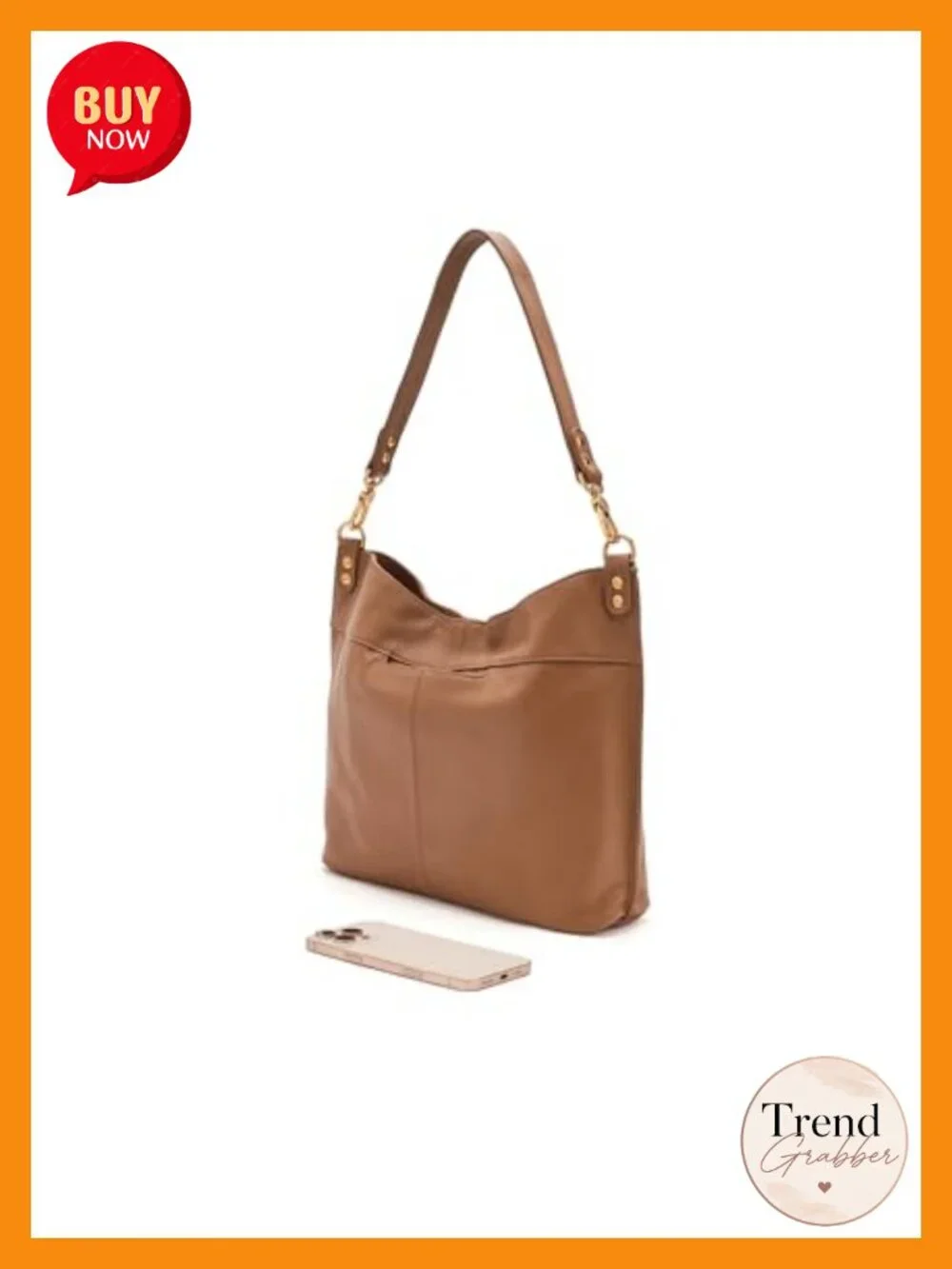 Leather Hobo Shoulder Bag with Phone Pocket and Hidden Magnet Closure